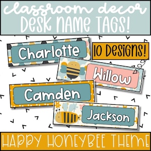 Bearbeitbare Schreibtischnamen Tags für Klassenzimmer, DIY Klassenzimmer Dekor, Bienen Klassenzimmer Dekor Thema, Honigbiene Klassenzimmer Namen Tags