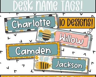 Editable Desk Names Tags for Classroom, DIY Classroom Decor, Bee Classroom Decor Theme, Honeybee Classroom Name Tags
