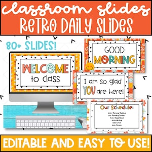 Retro Daily Slides for Classroom, Editable Google and PowerPoint Slide Templates, Digital Classroom Slides Retro Classroom Theme