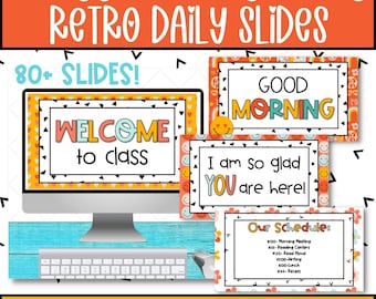Retro Daily Slides for Classroom, Editable Google and PowerPoint Slide Templates, Digital Classroom Slides Retro Classroom Theme