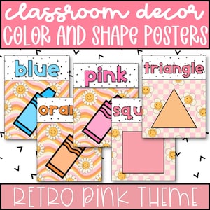 Affiches de couleur et de forme pour la salle de classe, décor de classe rétro, thème de décoration de classe rose rétro, salle de classe imprimable pour les enseignants