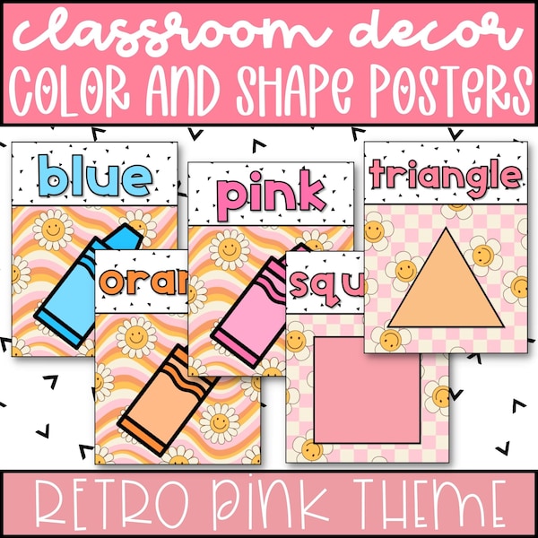 Color and Shape Posters for Classroom, Retro Classroom Decor, Retro Pink Classroom Decor Theme, Classroom Printable for Teachers