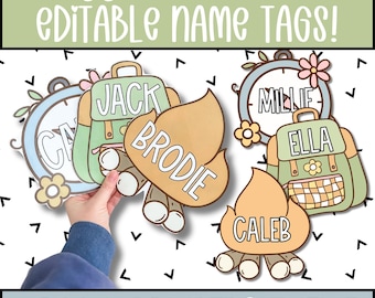 Editable Camp Desk Name Tags, Camping Theme Classroom Decor (Digital Download)