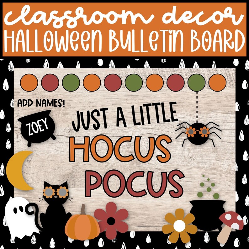 Retro Boho Halloween Bulletin Board Kit, September October Door Decor ...