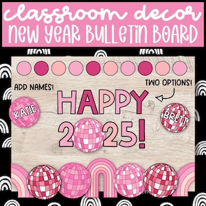 Retro Groovy New Year 2025 Bulletin Board Kit for January Door Decor, New Year Bulletin Board Decor for Teachers, January Bulletin Board