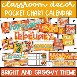 Calendar for Classroom, Retro Classroom Decor, DIY and Editable Calendar, Groovy Classroom Calendar Bulletin Board for Teachers