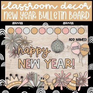 Retro Groovy New Year Bulletin Board Kit for January Door Decor, New Year Bulletin Board Decor for Teachers, January Bulletin Board