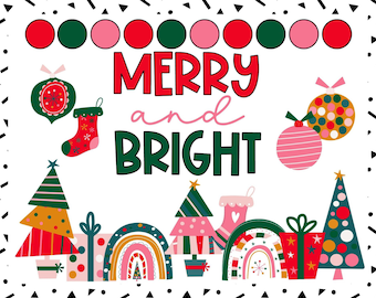 Christmas Bulletin Board for Elementary Classroom or Christmas Door Decor, Rainbows, Printable and DIY Bulletin Board Kit for Teachers