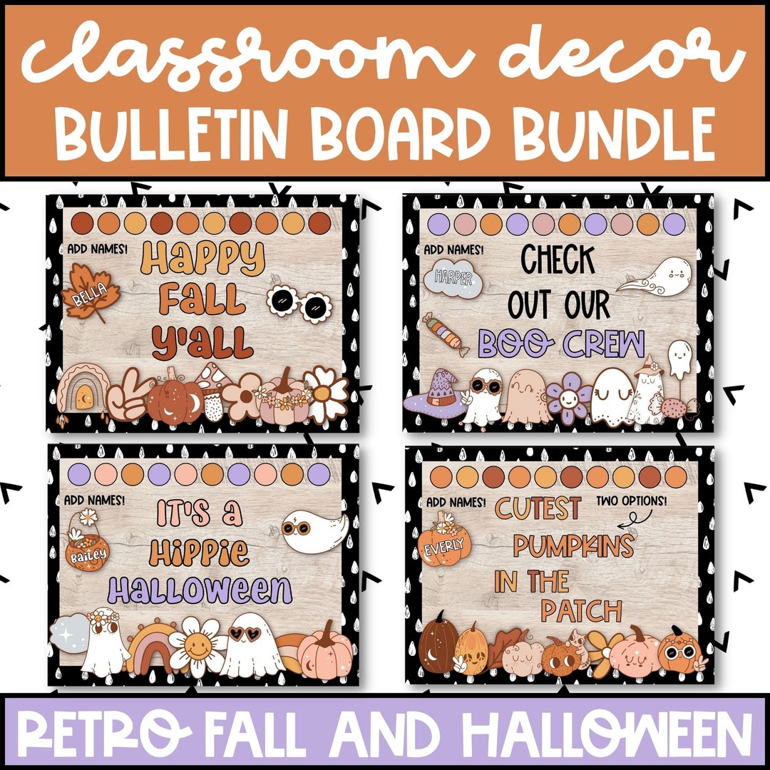 Retro Fall and Halloween Bulletin Board Kit, September October Door ...
