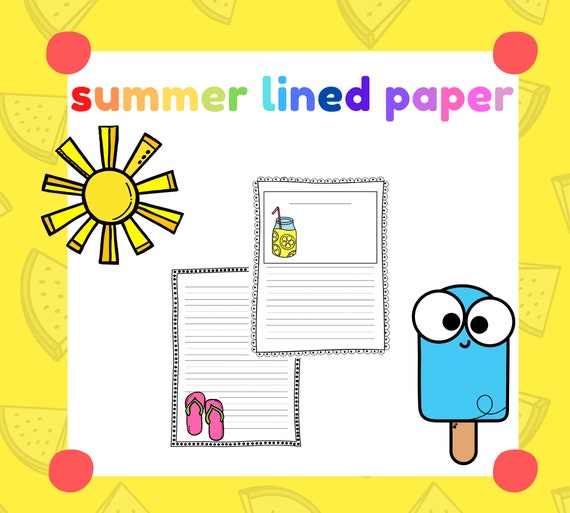 printable lined paper summer writing paper for kids writing etsy