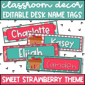 Editable Desk Names Tags for Classroom, DIY Classroom Decor, Strawberry Classroom Decor Theme, Classroom Name Tags