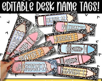 Editable Composition Notebook Desk Name Tags, Classroom Decor (Digital Download)