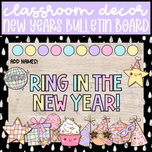 Retro Groovy New Years Bulletin Board Kit, Winter January Door Decor, New Year Bulletin Board Decor for Teachers, DIY Bulletin Board