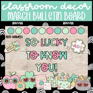 DIY Retro Groovy St. Patrick&#39;s Day Bulletin Board Kit and March Door Decor, Printable Bulletin Board Kit, Lucky March Bulletin Board Pack