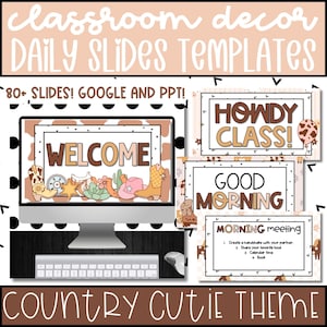 EDITABLE Western Cowgirl Daily Slides Templates for Google Slides and PowerPoint, Classroom Slides, Classroom Organization