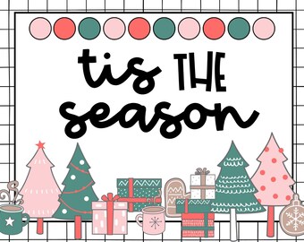 Tis the Season Christmas Bulletin Board or Christmas Door Decor, Printable and DIY Bulletin Board Kit for Teachers or Office