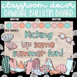 DIY Coastal Cowgirl Bulletin Board Kit, Western Summer Classroom Door Decor, Printable DIY Bulletin Board Kit for Teachers