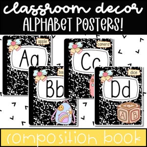 Alphabet Posters for Retro Composition Book Classroom Decor, Printable Kids Alphabet, Composition Book Classroom Decor Theme