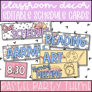 Daily Schedule Cards for Classroom, Editable Schedule Elementary, Retro Pastel Classroom Decor Theme