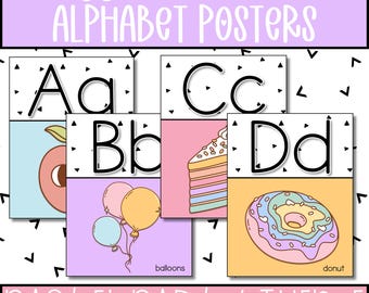 Retro Pastel Alphabet Posters, Elementary Classroom Decor (Digital Download)