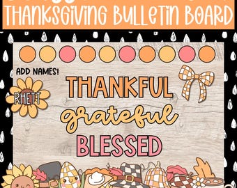 Retro Thanksgiving Bulletin Board, Groovy November Door Decor, Turkey Classroom Decor, Bulletin Board Letters for Teachers