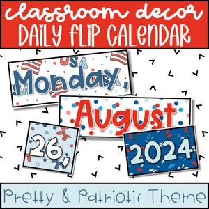 Klappkalender für Klassenzimmer, DIY-Klassenzimmerkalender, Klassenzimmerdekor zum Dekorieren, Klassenzimmerkalender zum Selbstdrucken, Rot, Weiß und Blau