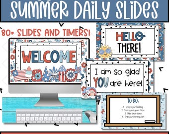Retro Sommer Klassenzimmer Tägliche Folien, bearbeitbare Vorlagen (digitaler Download)
