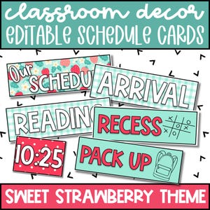 Cartes d'horaire quotidien pour la classe, horaire modifiable pour l'élémentaire, décoration de salle de classe sur le thème des fraises