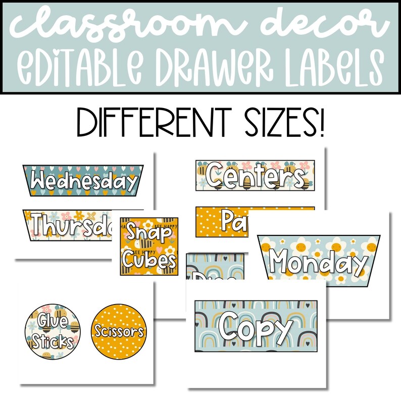 Editable Classroom Labels, 10 Drawer Cart Labels Editable, Bee Themed ...