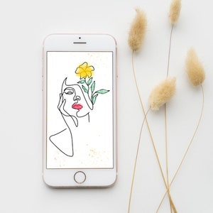 Phone background Line art woman and flower Acuarela, Fondos estéticos, Fondo de pantalla boho y Fondo espiritual