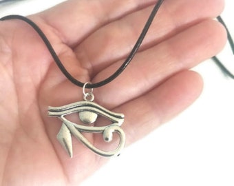 Eye Of Ra adjustable necklace on Black Leather cord, a protection necklace, Celtic jewelry, wiccan.