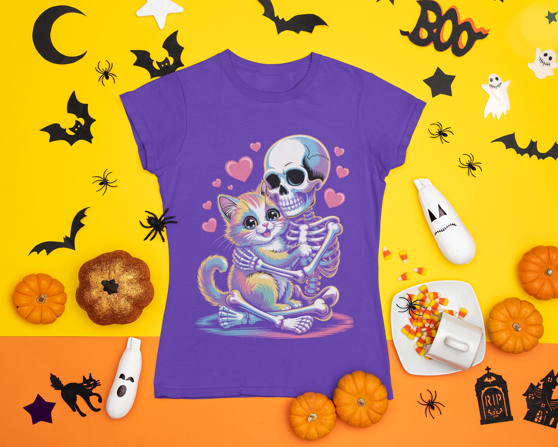 Pastel Goth Skeleton Hugging Cat PNG | Halloween Cat Sublimation ...