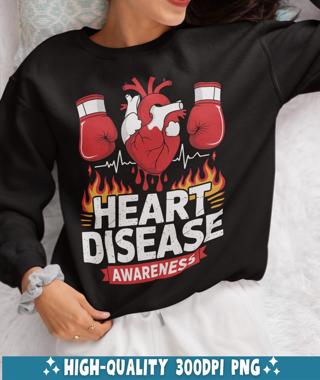 Heart Disease Awareness PNG, Boxing Heart Shirt Graphic, Health Warrior ...