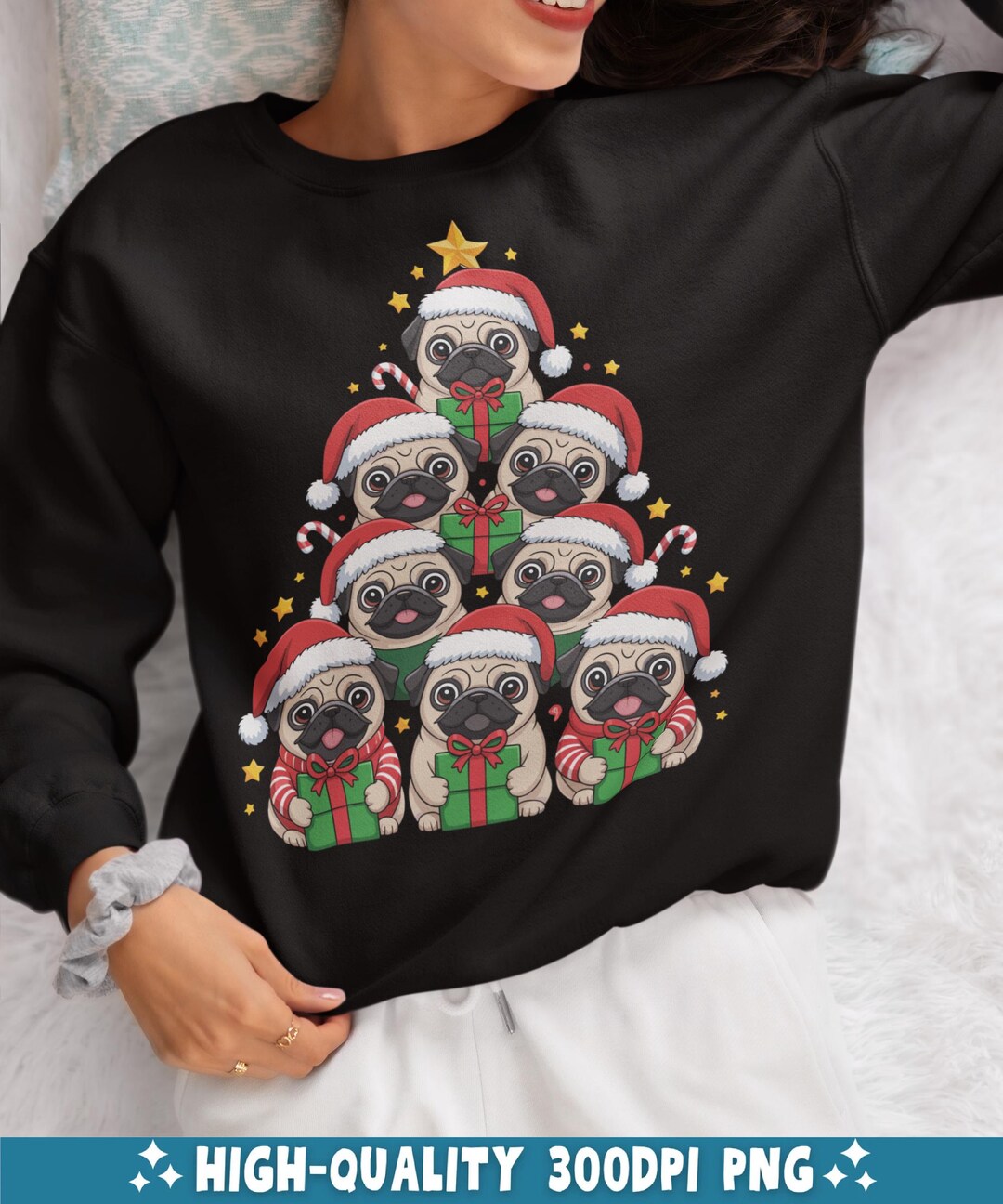 Pug Christmas Tree PNG | Cute Dog Holiday Clipart | Funny Xmas Tree ...