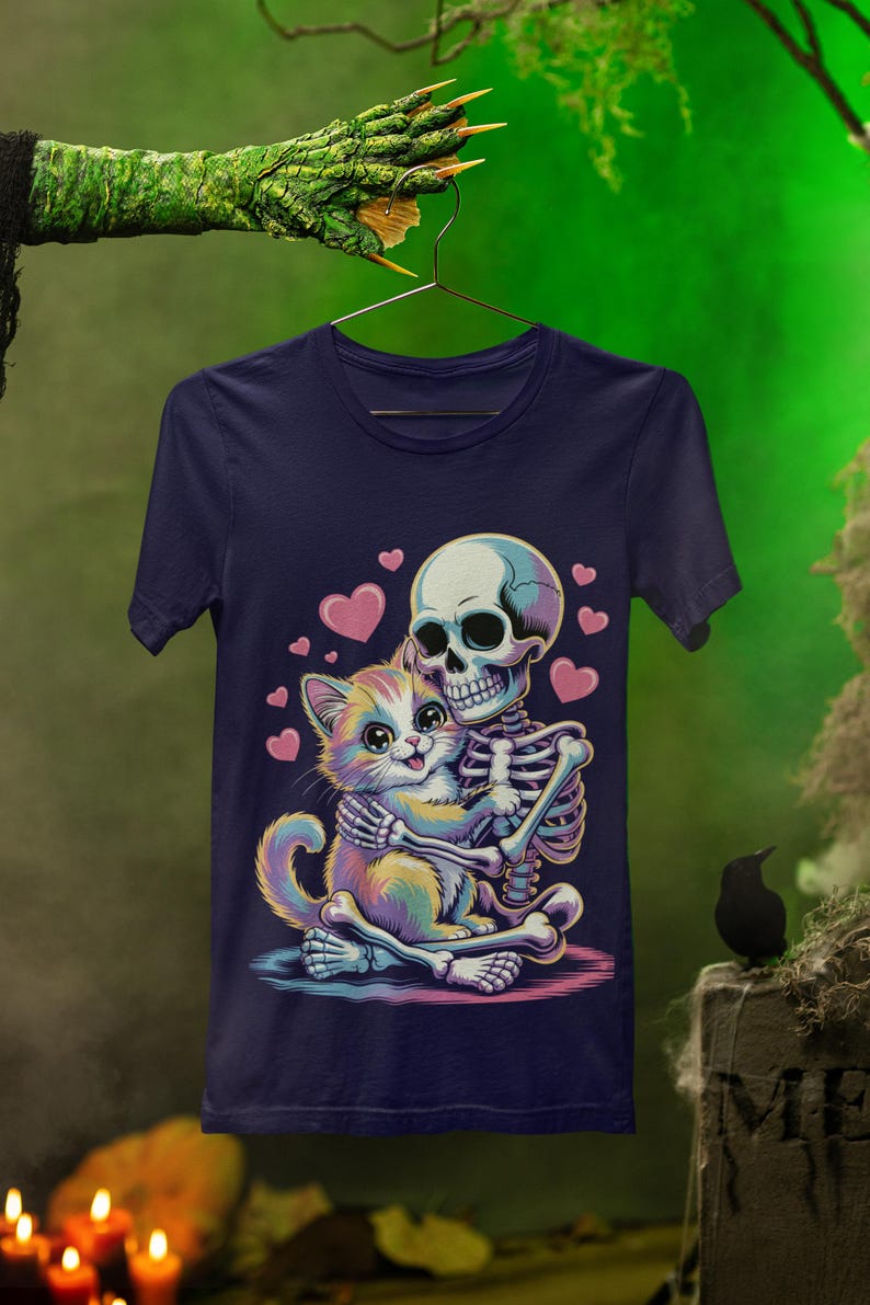 Pastel Goth Skeleton Hugging Cat PNG | Halloween Cat Sublimation ...