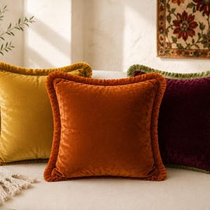 Cojín decorativo de terciopelo de lujo con borlas – Funda de cojín decorativa estilo boho chic – 40×40
