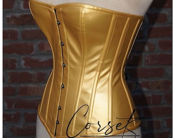 Corset sexy en PVC métallique sur le buste, corset désossé en acier, entraîneur de taille et gainant disponible dans une gamme de couleurs pour vous.