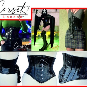 Corset sous la poitrine en pvc noir en cuir artificiel brillant, parfait pour l'entraînement de la taille et pour remodeler la silhouette, disponible dans une gamme de couleurs image 3