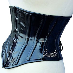 Corset sous la poitrine en pvc noir en cuir artificiel brillant, parfait pour l'entraînement de la taille et pour remodeler la silhouette, disponible dans une gamme de couleurs