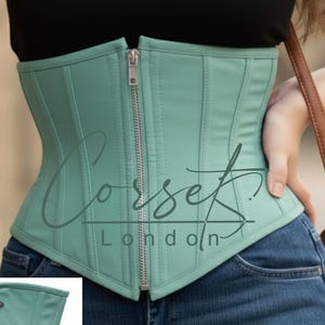 Corset sous la poitrine en PVC, baleines en acier, brillant ou mat, busc ou fermeture éclair, plusieurs couleurs