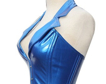 Lovely metallic blue  Overbust corset Perfectly crafted and sized, made to measure, double steel boned, Available in a range of colours