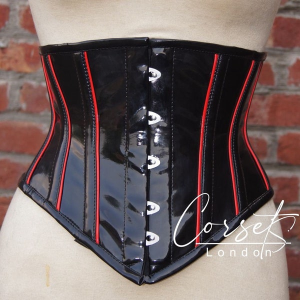 Stylish Black/Red PVC Steel Boned Under Bust waist trainer Corset