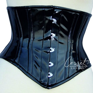 Corset sous la poitrine en pvc noir en cuir artificiel brillant, parfait pour l'entraînement de la taille et pour remodeler la silhouette, disponible dans une gamme de couleurs image 8