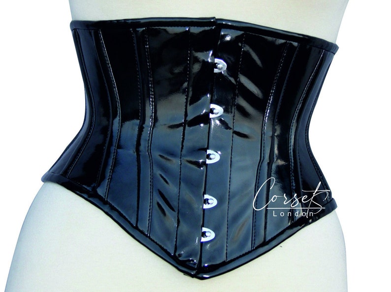 Corset sous la poitrine en pvc noir en cuir artificiel brillant, parfait pour l'entraînement de la taille et pour remodeler la silhouette, disponible dans une gamme de couleurs image 8