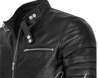 Blouson moto en cuir pour homme, Blouson motard en cuir, Blouson tendance en cuir,