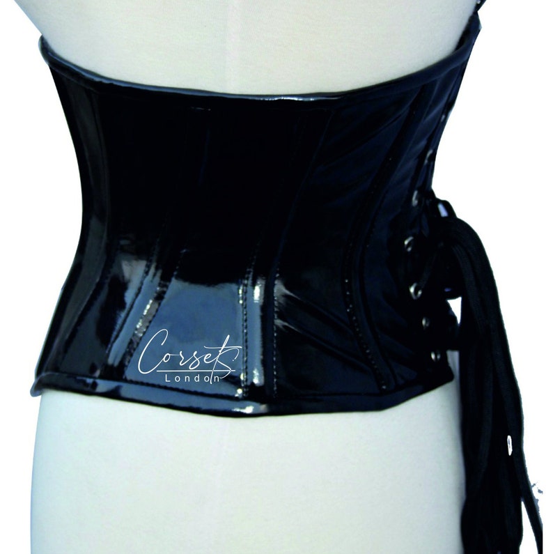 Corset sous la poitrine en pvc noir en cuir artificiel brillant, parfait pour l'entraînement de la taille et pour remodeler la silhouette, disponible dans une gamme de couleurs image 7