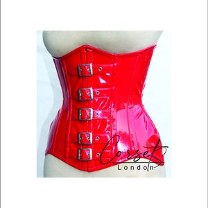 Red PVC Steampunk full Steel Boned Under bust Corset, 5 buckles and straps, waist Trainer, body shaper, available in a range of colours image 2