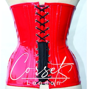 Red PVC Steampunk full Steel Boned Under bust Corset, 5 buckles and straps, waist Trainer, body shaper, available in a range of colours image 6