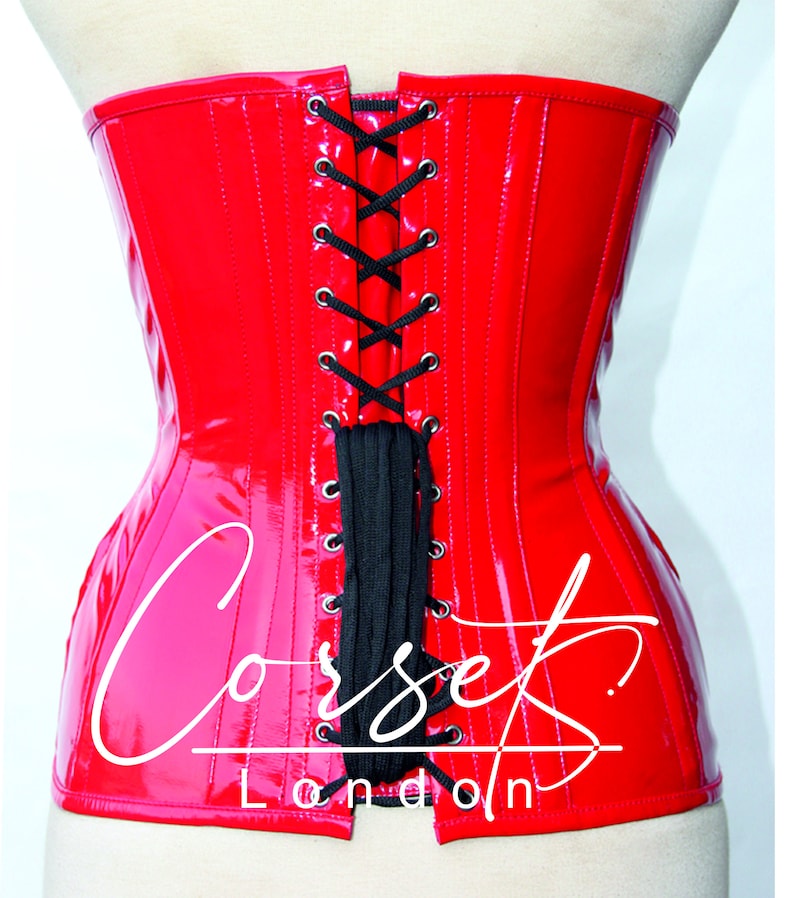 Red PVC Steampunk full Steel Boned Under bust Corset, 5 buckles and straps, waist Trainer, body shaper, available in a range of colours image 6