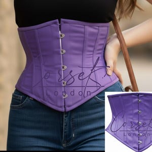PVC onderborst korset tailletrainer – staal uitgebeend, glanzend of mat, busk of ritssluiting, meerdere kleuren Purple Matte